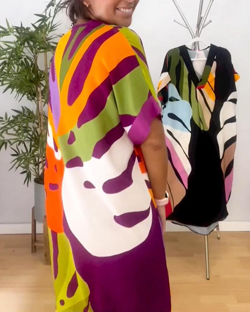 Robe décontractée à imprimé de feuilles colorées