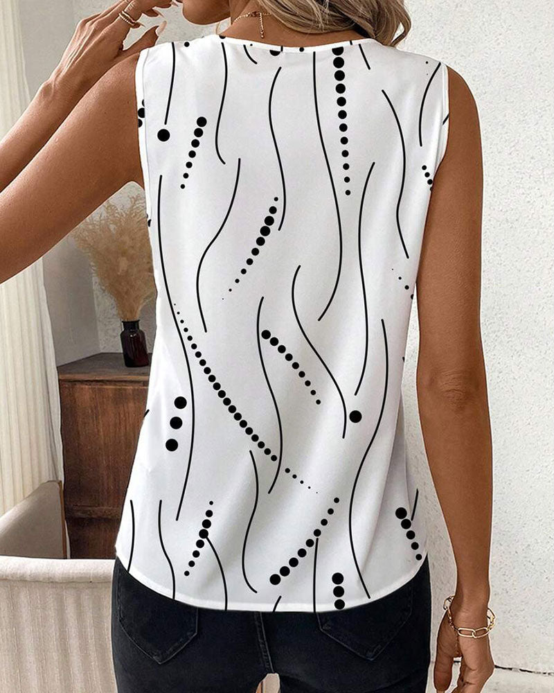 Gilet imprimé plissé sans manches à col en V