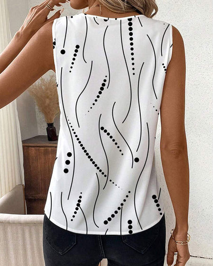 Gilet imprimé plissé sans manches à col en V