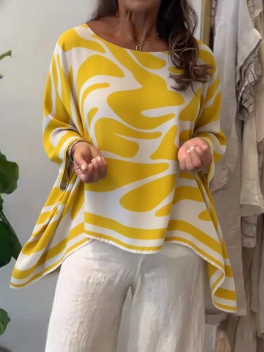 Blouse en mousseline imprimée décontractée à coupe ample