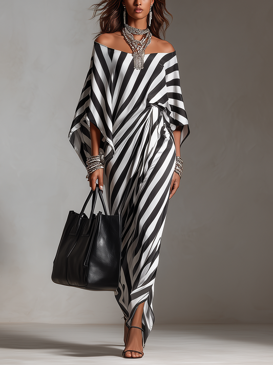 Robe longue asymétrique à rayures monochromes