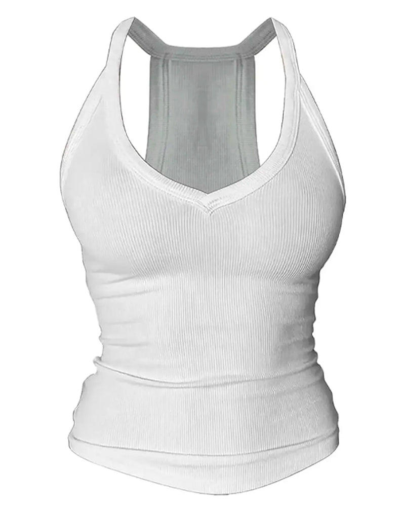 Built-in Bra V-Neck Ribbed Spaghetti Strap Cami Top