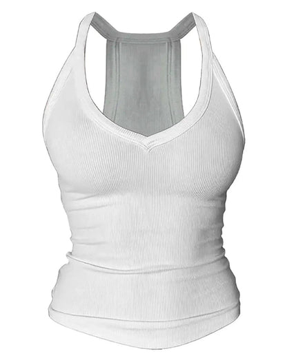 Built-in Bra V-Neck Ribbed Spaghetti Strap Cami Top