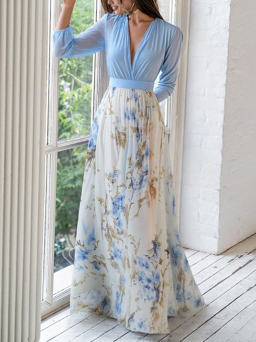 Robe longue à col V imprimée de fleurs, absolument magnifique