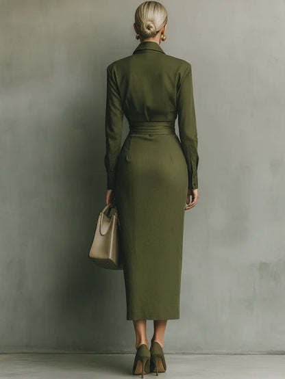 Robe longue en mélange de coton vert armée