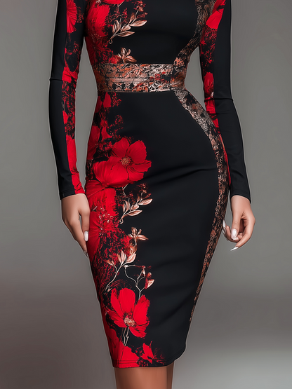 Robe midi en jersey à col montant élégant, manches longues