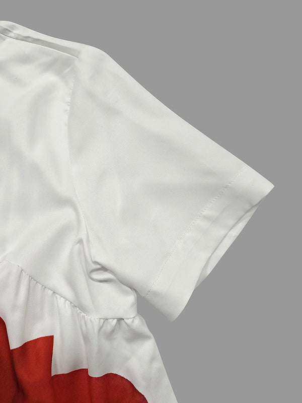 Robe midi à col V plissée à imprimé
