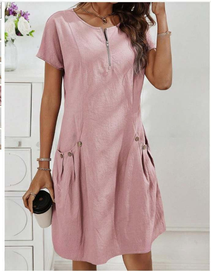 Robe en coton et lin avec poche à fermeture éclair