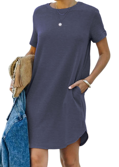 🔥Robe‑t‑shirt décontractée à manches courtes pour femme, robes basiques avec poches (Livraison gratuite à l'achat de 2)