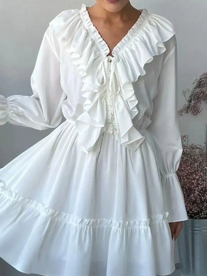 Robe mini à manches à volants froncés