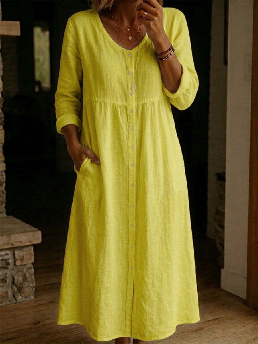 Robe unie femme pour printemps/automne, robe à manches longues de coupe A‑line