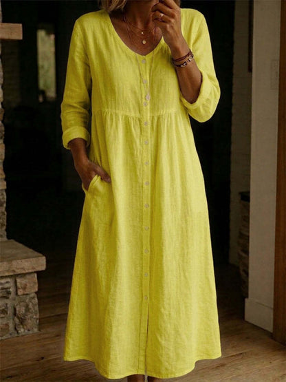 Robe unie femme pour printemps/automne, robe à manches longues de coupe A‑line