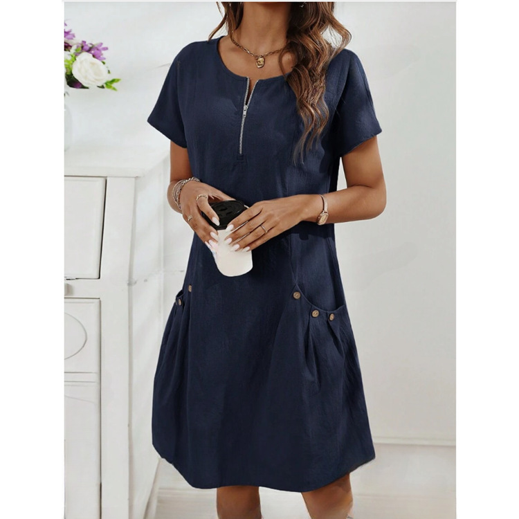 Robe en coton et lin avec poche à fermeture éclair