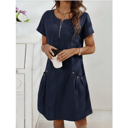Robe en coton et lin avec poche à fermeture éclair