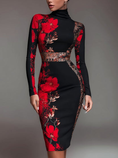 Robe midi en jersey à col montant élégant, manches longues
