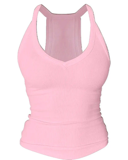 Built-in Bra V-Neck Ribbed Spaghetti Strap Cami Top