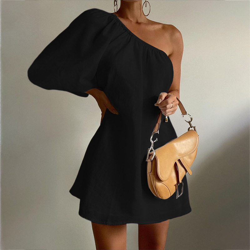 Robe courte asymétrique en coton et lin de la mer Égée