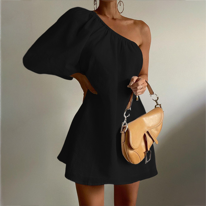 Robe courte asymétrique en coton et lin de la mer Égée