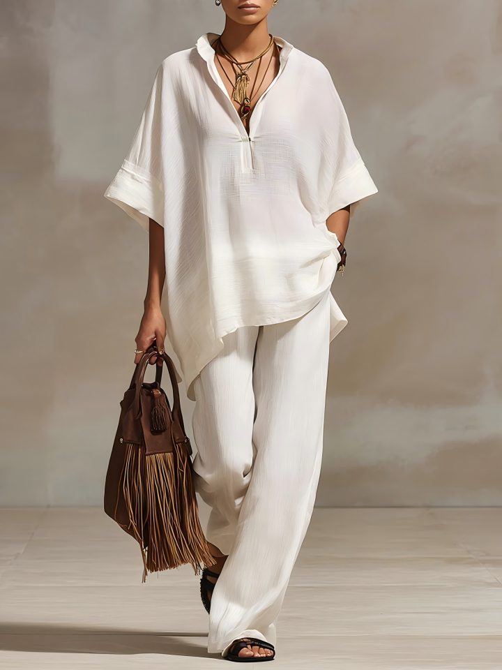 Oversized Relaxed Two Piece Linen Feel Matching Set