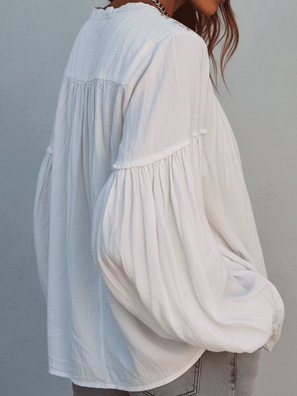Blouse à manches longues en coton blanc brodé style bohème