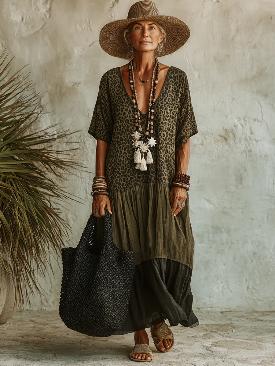 Casual Leopard-print Spliced  Dress