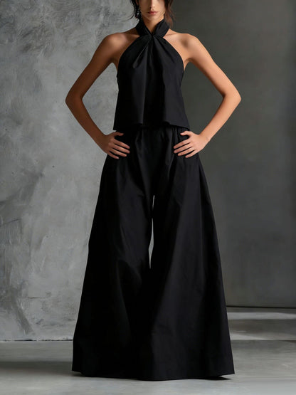Ensemble formel deux‑pièces à col licou et pantalon jambes larges