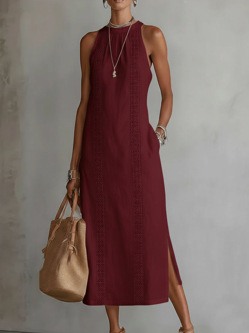 🌿 Robe en lin minimaliste, rétro et douce avec des détails de dentelle