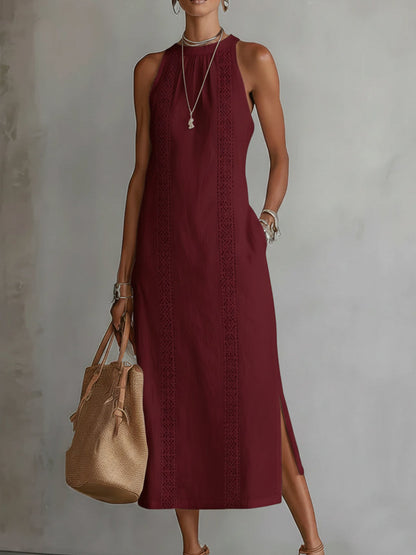 🌿 Robe en lin minimaliste, rétro et douce avec des détails de dentelle