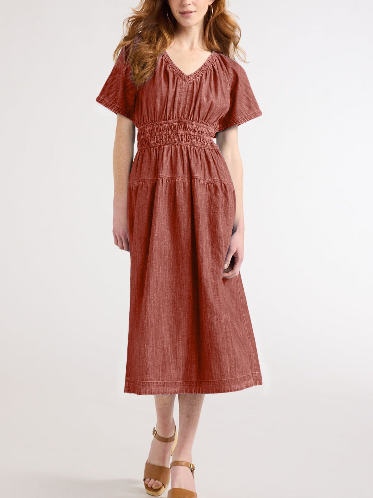 Robe midi décontractée femme en jean léger à volants, en promotion