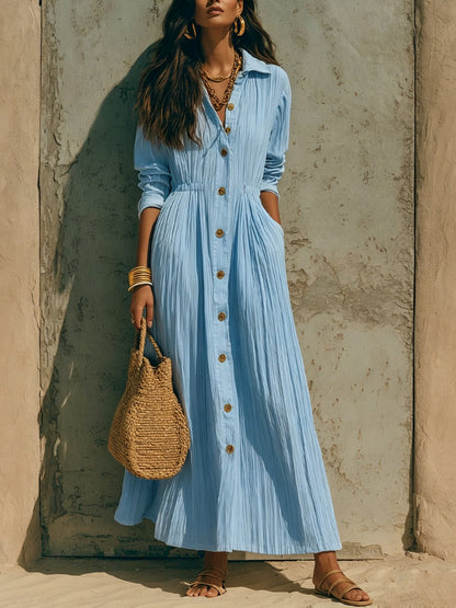 Oversized Crinkled Button Down Shirt Maxi Dress