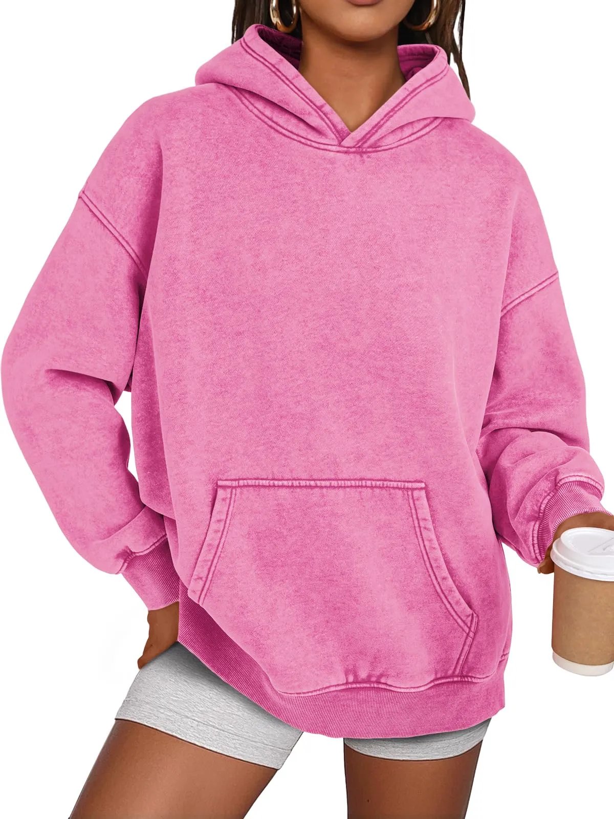 Pull à capuche délavé à coupe oversize décontracté unisexe
