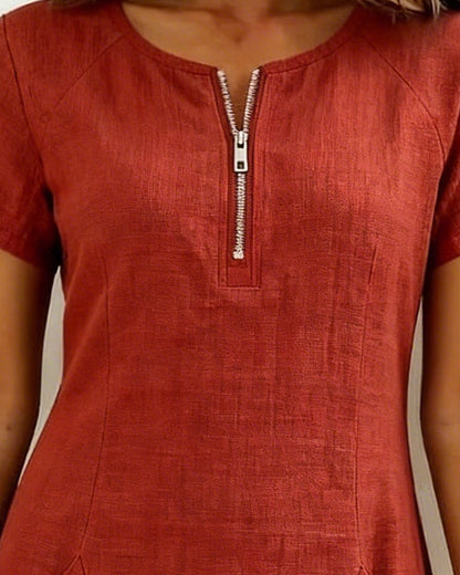 Robe en coton et lin avec poche à fermeture éclair