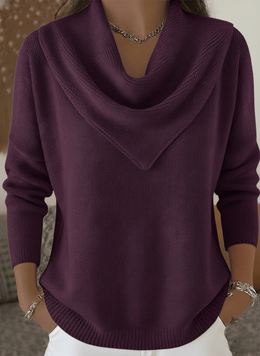Pull col triangle uni doux style rétro élégant
