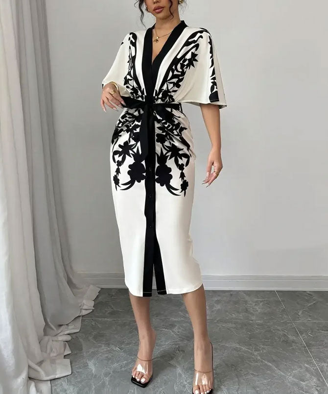 Robe midi imprimée noire