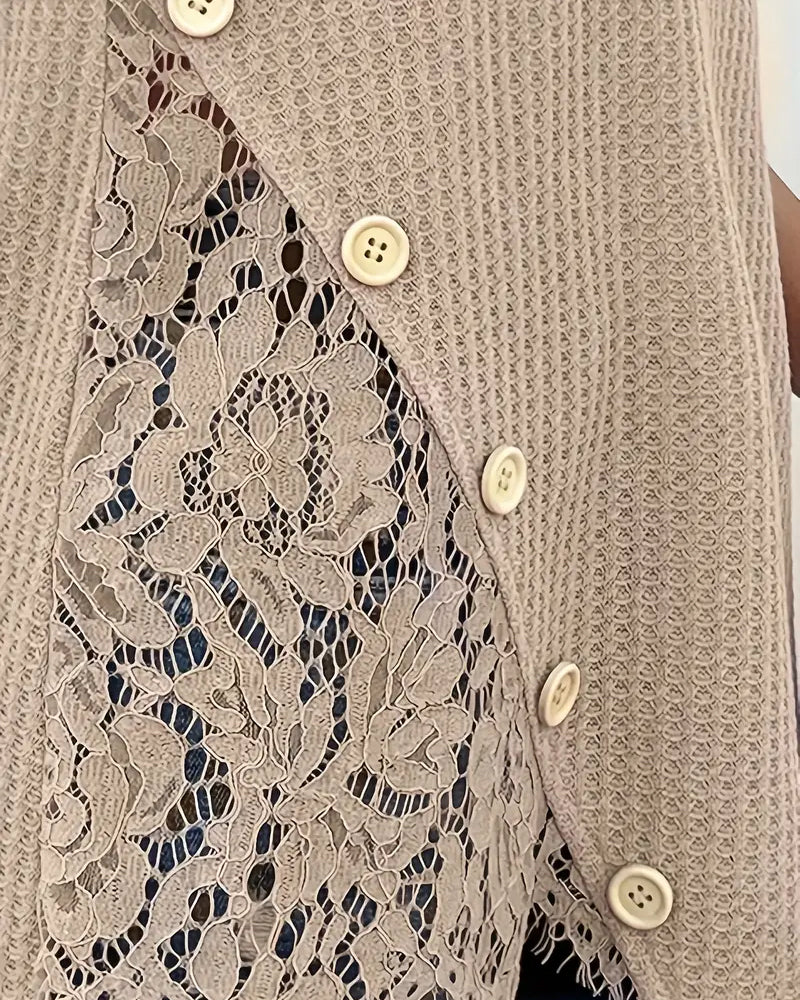 T‑shirt tricoté à panneaux de dentelle