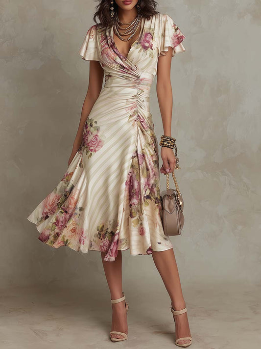 Robe midi en mousseline fleurie, style vintage élégant