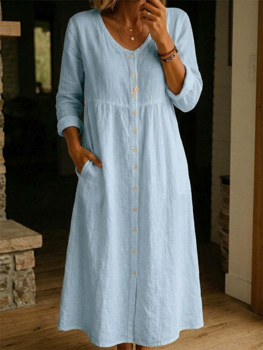Robe unie femme pour printemps/automne, robe à manches longues de coupe A‑line