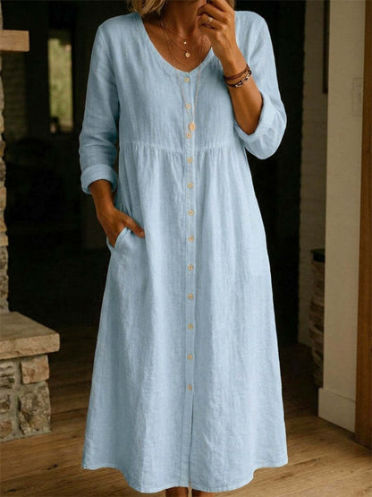 Robe unie femme pour printemps/automne, robe à manches longues de coupe A‑line