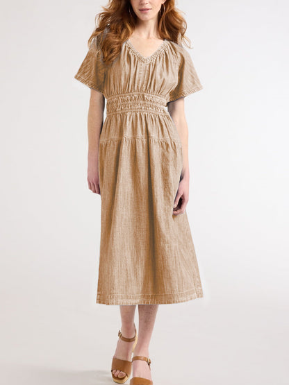 Robe midi décontractée femme en jean léger à volants, en promotion