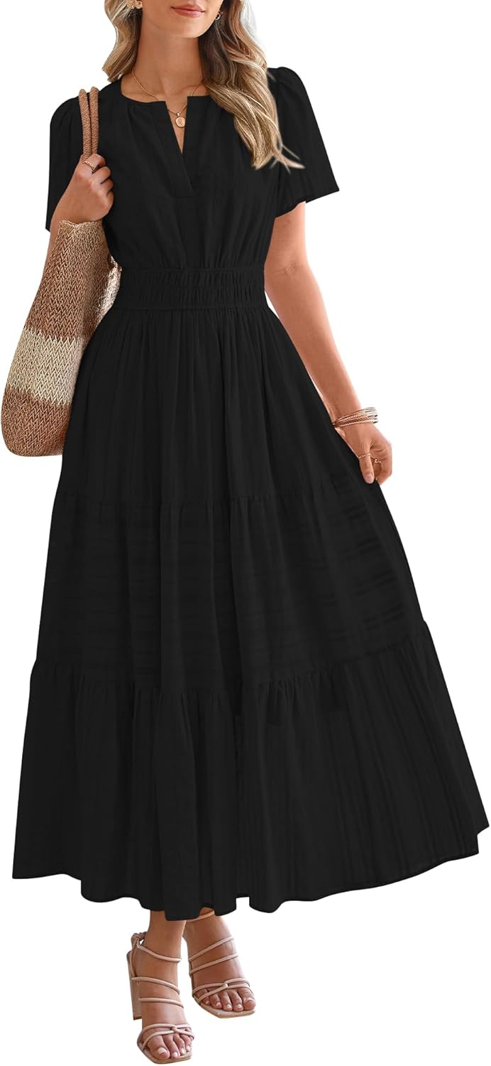 Robe décontractée midi et maxi femme d'été légère à manches courtes et col V