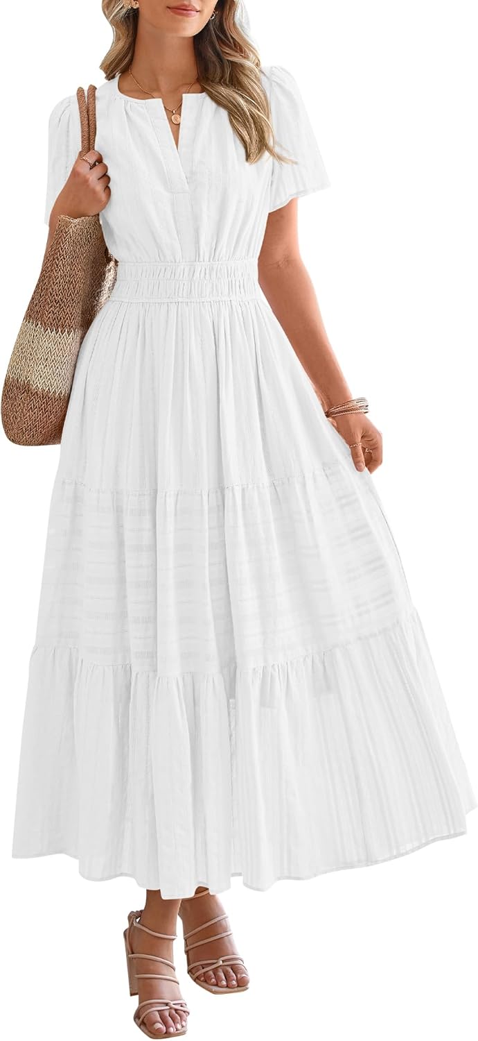 Robe décontractée midi et maxi femme d'été légère à manches courtes et col V