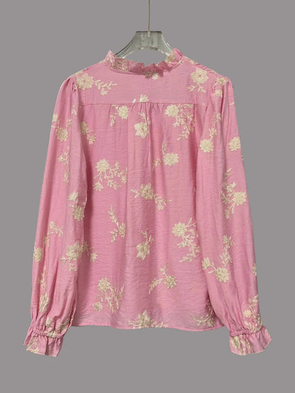 Chemise à manches longues à boutons à motifs floraux