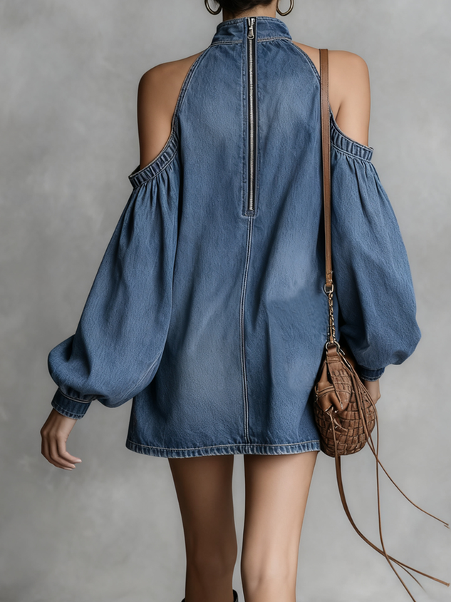 Robe courte en jean à col montant Urban Plain
