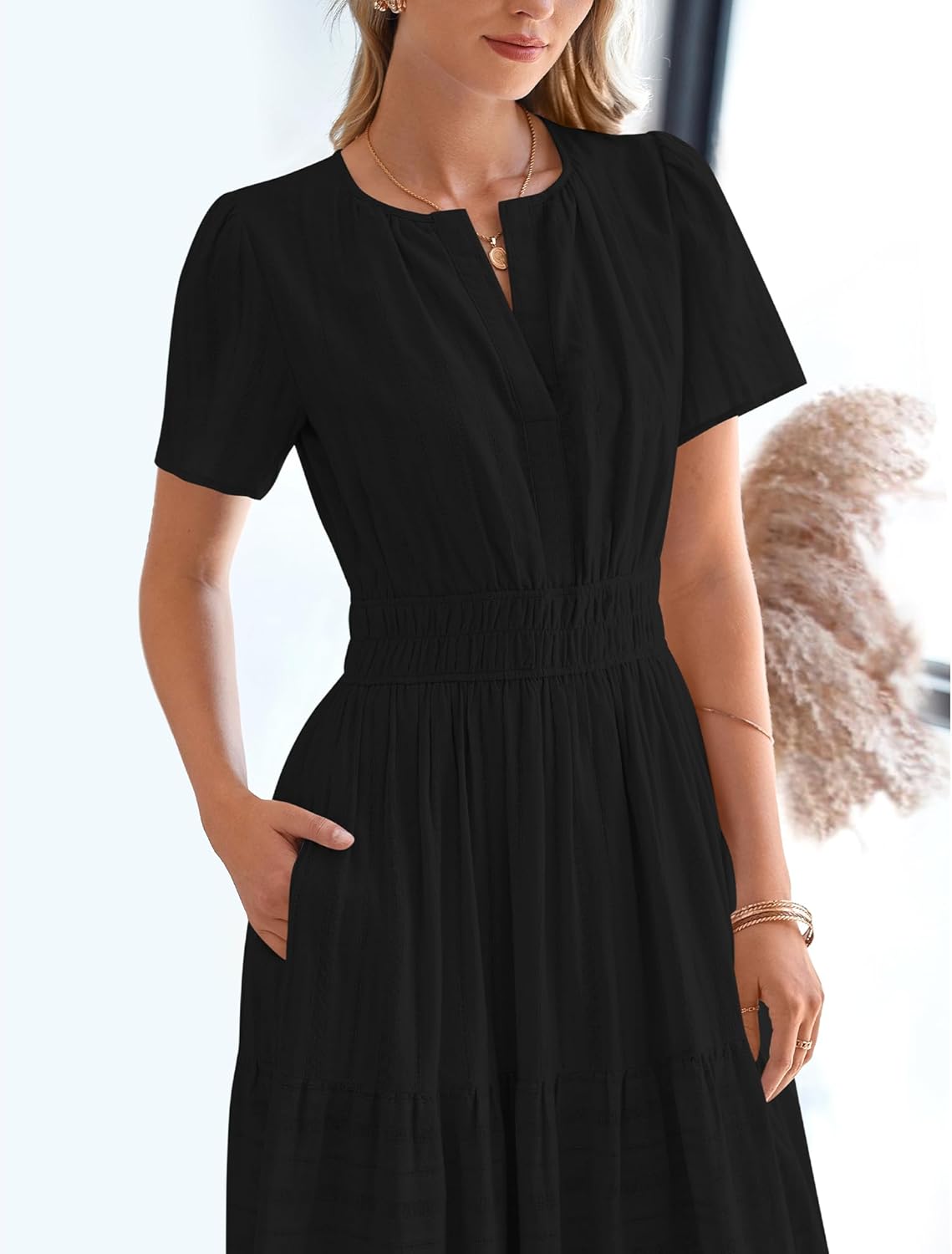 Robe décontractée midi et maxi femme d'été légère à manches courtes et col V