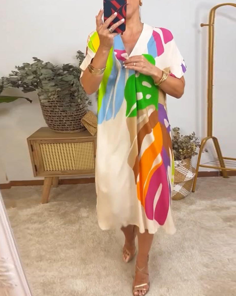 Robe décontractée à imprimé de feuilles colorées