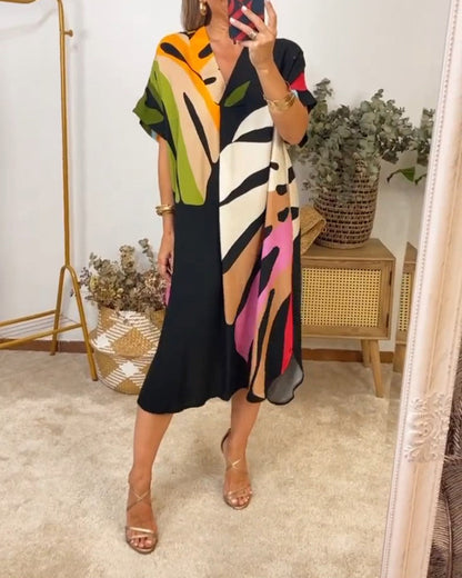 Robe décontractée à imprimé de feuilles colorées