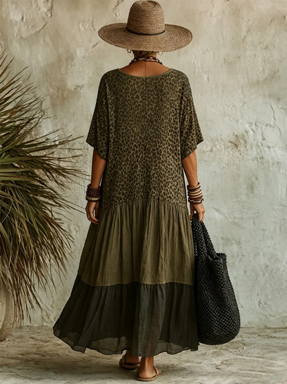 Casual Leopard-print Spliced  Dress