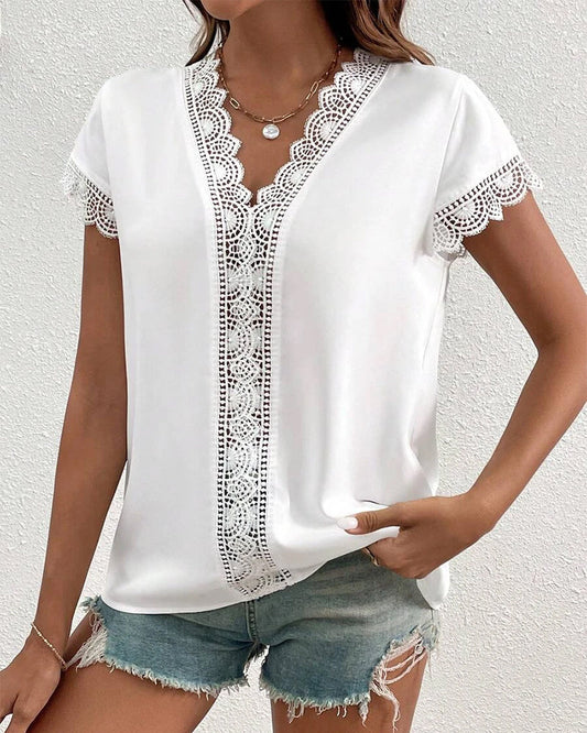 T‑shirt uni à creux en dentelle