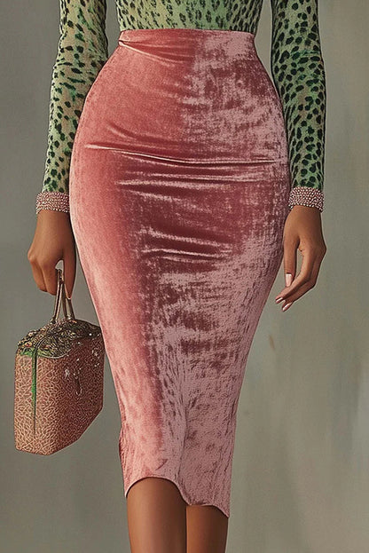 Robe midi slim stretch patchwork en velours tendance