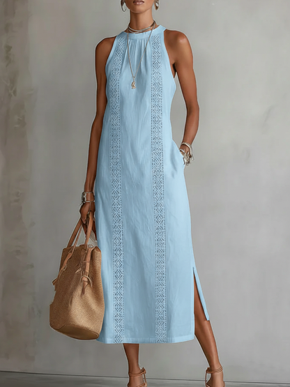 🌿 Robe en lin minimaliste, rétro et douce avec des détails de dentelle